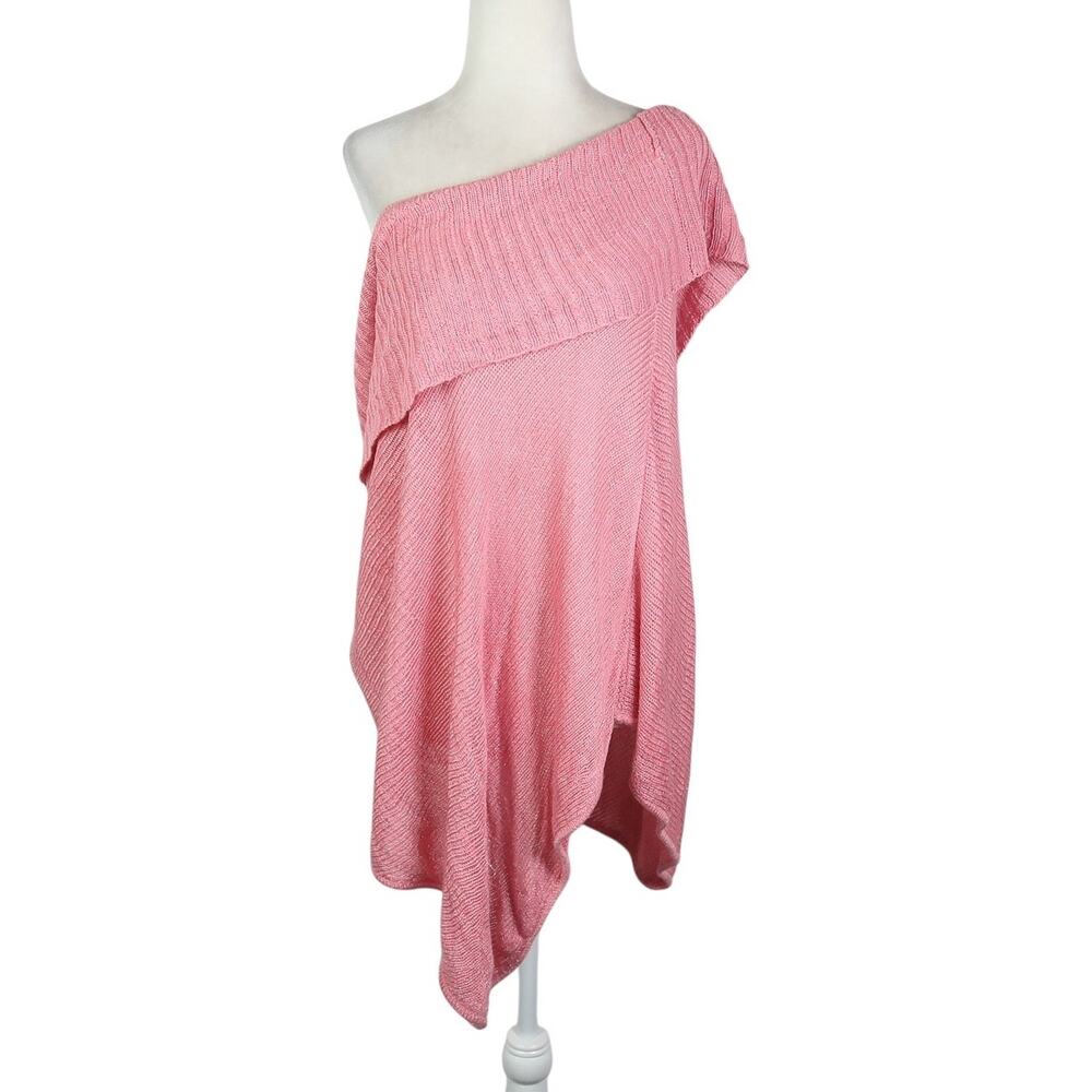 Vintage Y2K INC Pink Silver Metallic Knit Asymmetrical Poncho Sweater